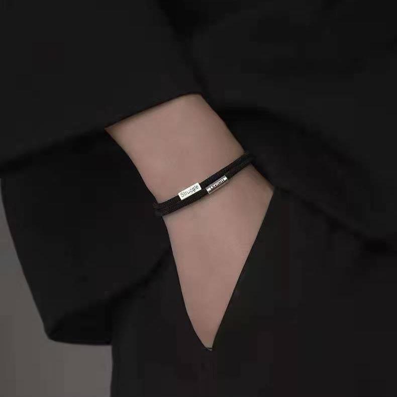 Mingjie Pánský inspirativní náramek s dvojitou šňůrkou - Trendy pletená ruční šňůrka, Ideální vánoční dárek pro přítele