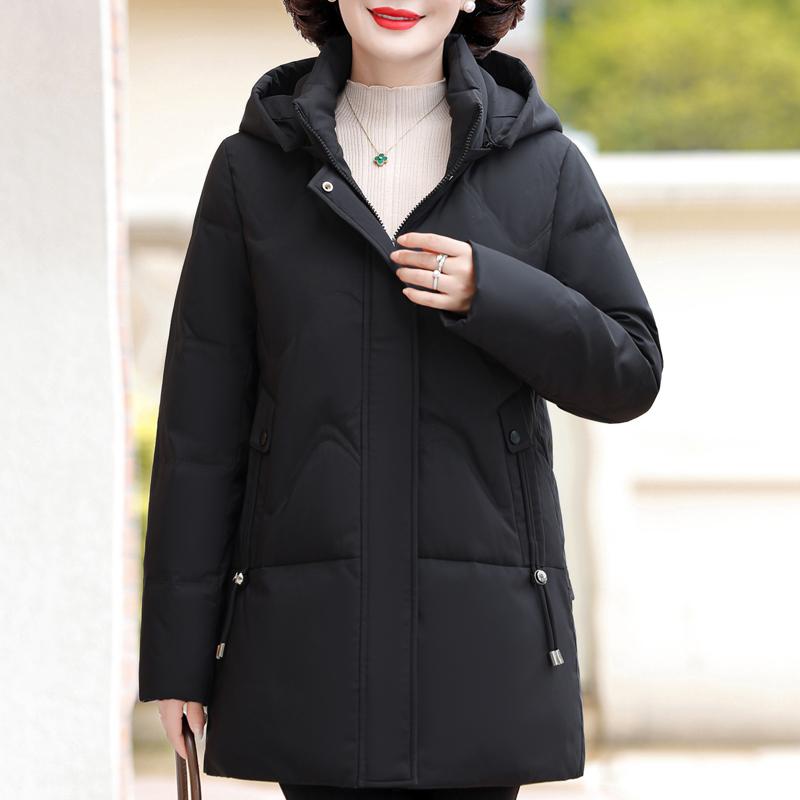 Middle Age Women Winter White Duck Down Coats Vintage Plus Size Parkas Hooded Elegant Thick Warm Down Jackets Woman Outerwears