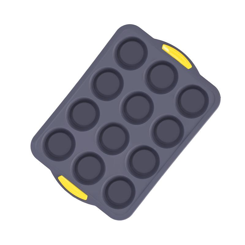 

Форма для маффинов из силикона в рамке12-секционная круглая форма для выпечки тортовФорма для запекания в духовкеФорма для пудинга и желе жёлтый/серый