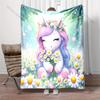 Cartoon Unicorns and Daisies Print Blanket Warm Soft Luxury Gifts for Children Adults Suitable for Home Sofa Bed Travel RV