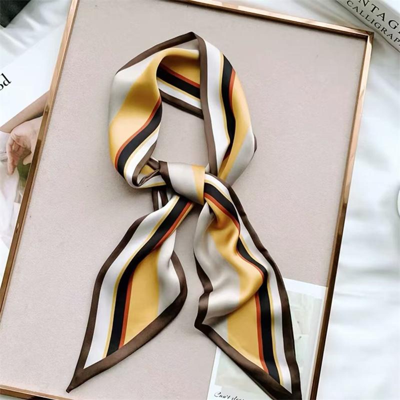 Fashion Blue Print Silk Scarf Women Soft Satin Horse Hairband Bevel Neckerchief Office Hijab Headband Foulard Bag Ribbons Gift