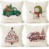 Christmas Snowman Truck Pattern Throw Pillow Cover With Short Plush Print For Living Room Sofa Decoration Cushion Cover