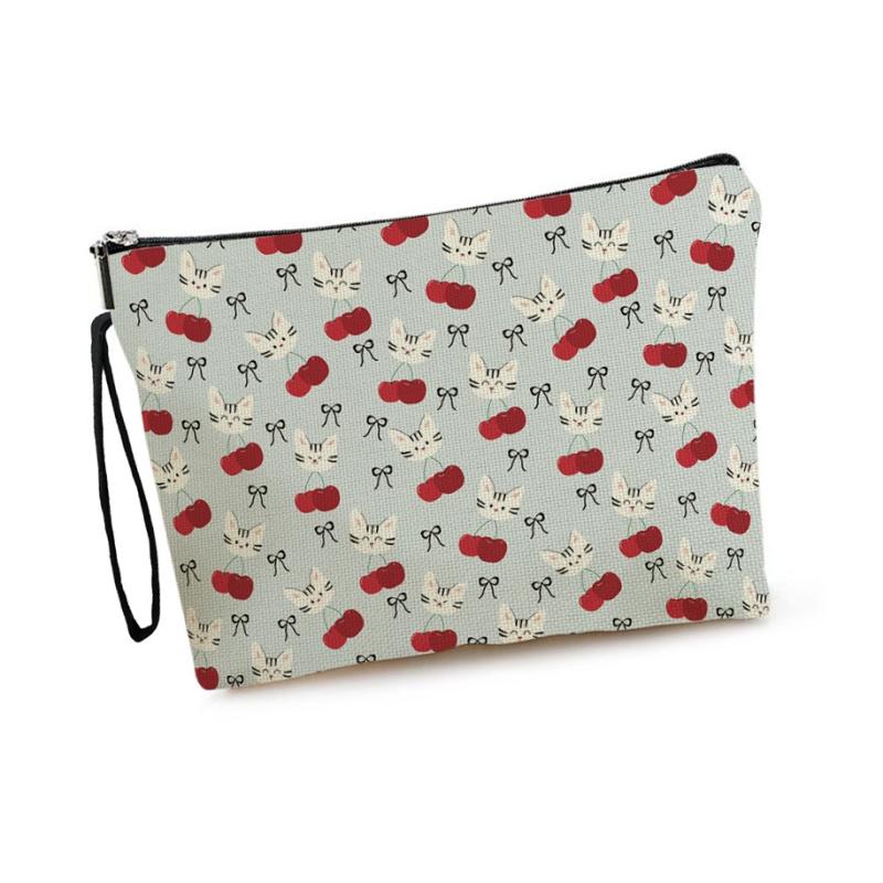Kawaii Katze Kirsche Kosmetiktasche Große Kapazität Federmäppchen Tragbare Aufbewahrungstasche für Schreibwaren Reise-Toilettenartikelbeutel Make-up-Taschen