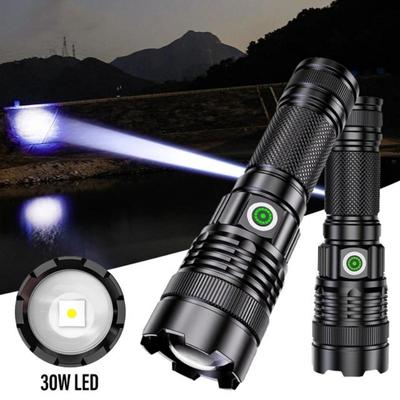 100000 Lumen Super Bright Spotlight Long Range LED Flashlight Built-in Battery USB Charging Waterproof Portable Camping Torch