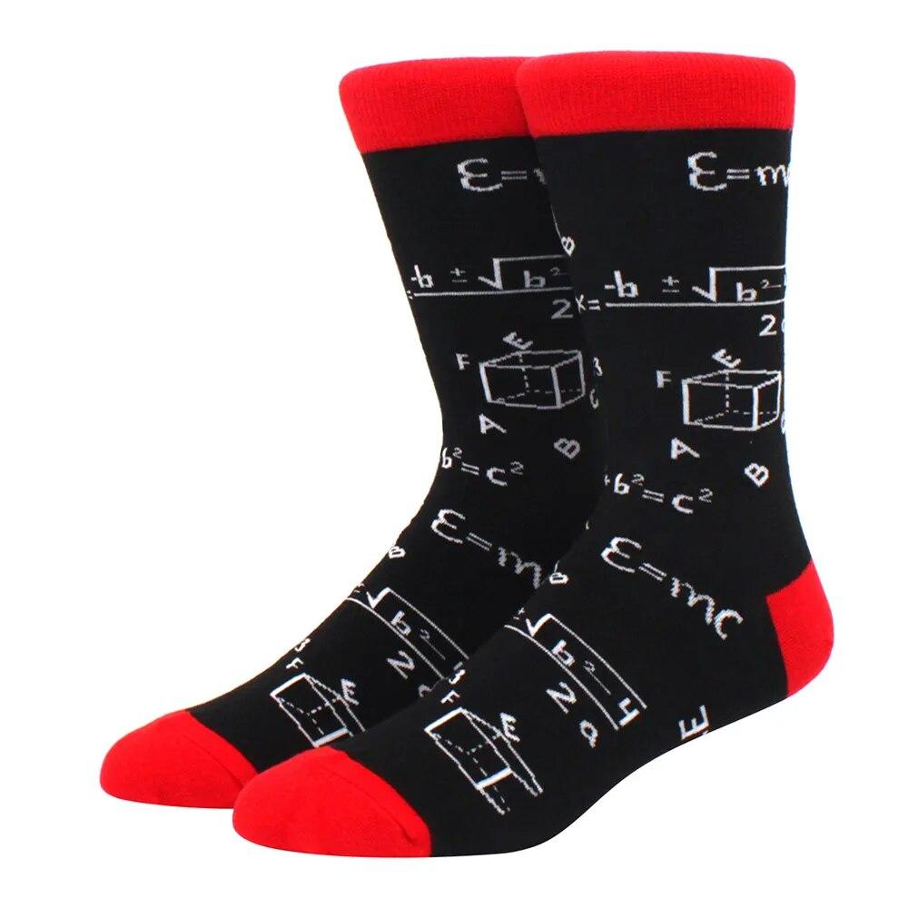 1 Pair Men's Fun Hip Hop Skateboard Beer Happy Art Print Mid Socks, EU38-46