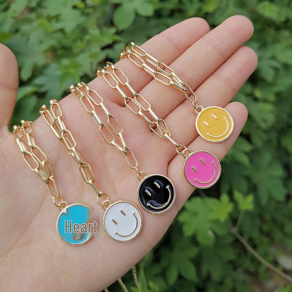 

Colorful Smiley Face Alloy Drip Oil Chain Necklace – Creative Multi-Size Jewelry