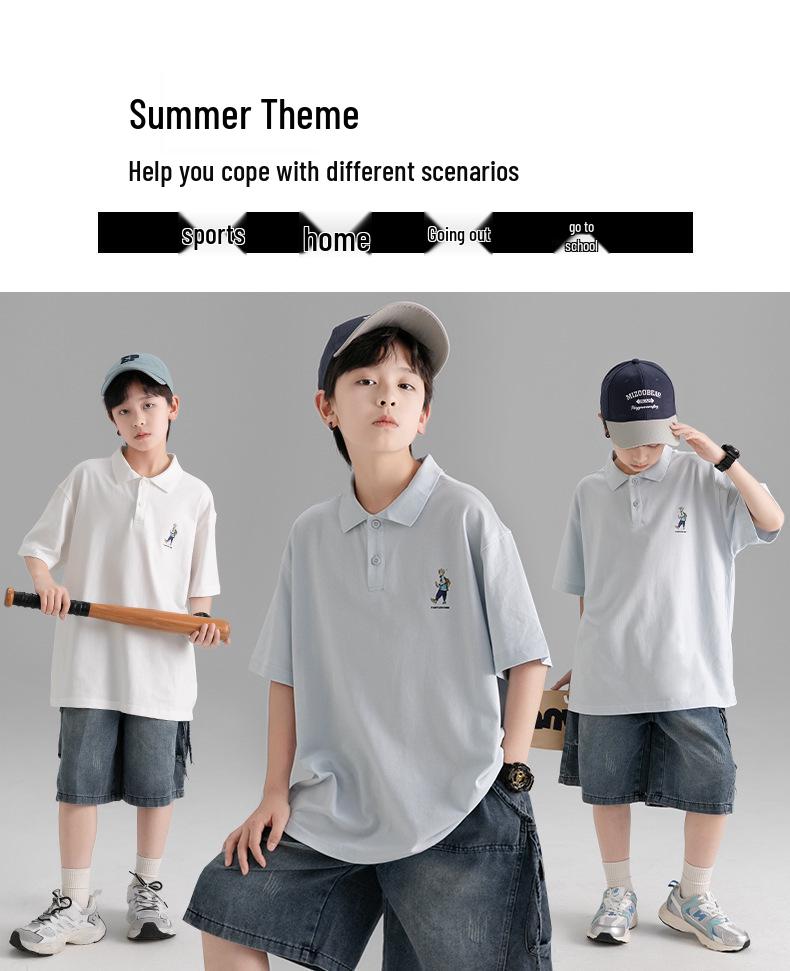 Boys' Korean Style Summer Polo T-shirt - Casual, Trendy, Loose Fit