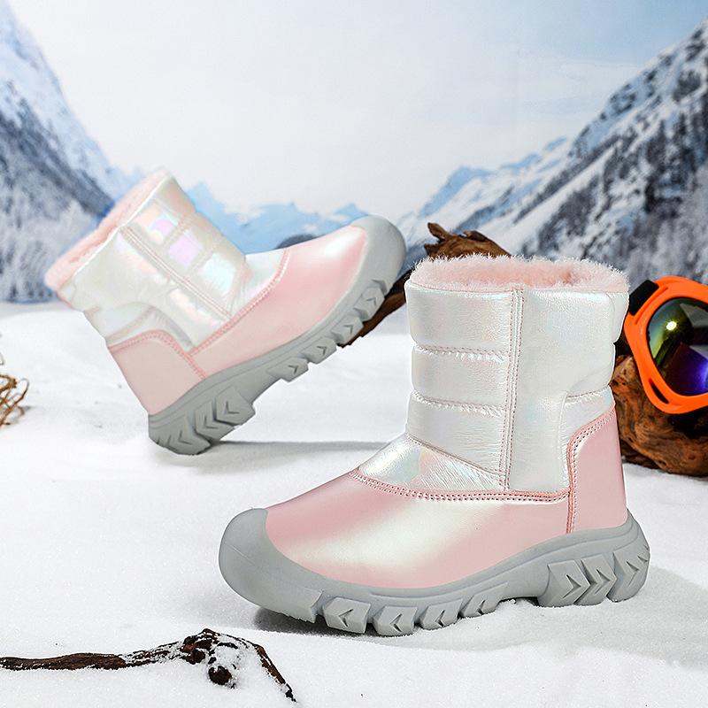 Children's cotton shoes Children's high-top snow boots Winter waterproof and piled thickened warm Children's cotton outdoor sports shoes