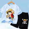 Summer Children Short Sleeve Clothes Set Anime Boy Girl T Shirt Shorts 2pcs One Piece Kids Outfit Chopper Luffy Tracksuit Suit