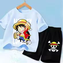 Summer Children Short Sleeve Clothes Set Anime Boy Girl T Shirt Shorts 2pcs One Piece Kids Outfit Chopper Luffy Tracksuit Suit