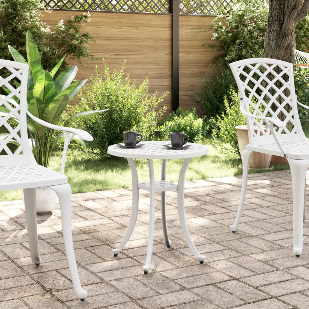 Vidaxl Garden Table, White, Ø48X53 Cm, Cast Aluminium