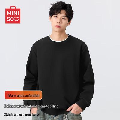 Men's Plush-Lined Oversized Round Neck Sweatshirt