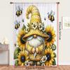 1PC Sheer Curtain Sunflower Gnome Bee Yellow Print, Rod Pocket Window Curtain for Living Room Summer Garden Decor