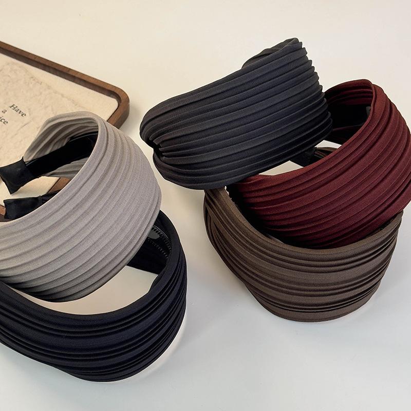 Korean-style Simple Wide-brimmed Striped Hair Clips and Headbands for Women   Hair BandsRetro High Cranial Top Pleated Headbands and Hair Accessories