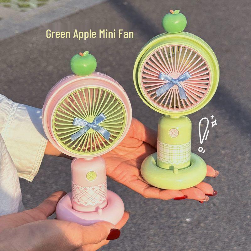 Qingpingguo Outdoor Travel USB Rechargeable Handheld Cartoon Fan, Three-Speed Desktop Fan.