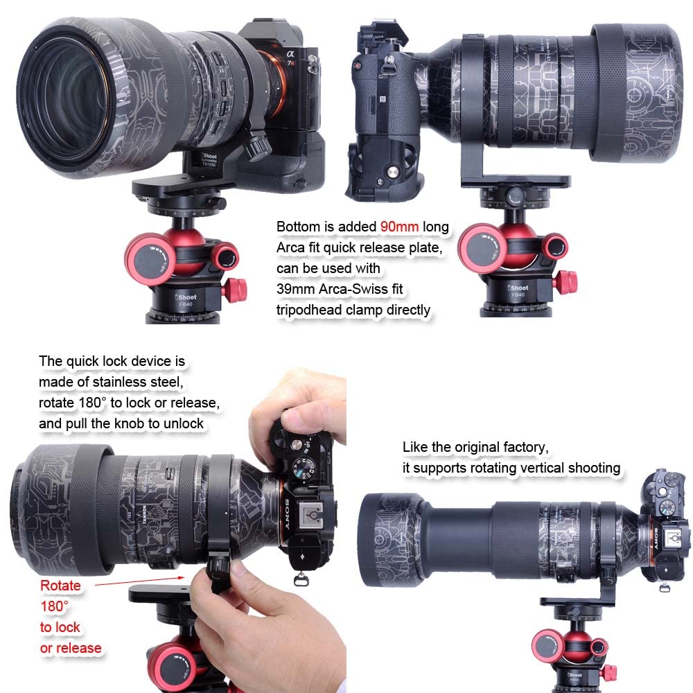 iShoot Metal Lens Support Lens Bracket Tripod Camera Tripod Mount Compatible with Tamron Di III VC VXD Bottom Quick Release Plate with Compatible with