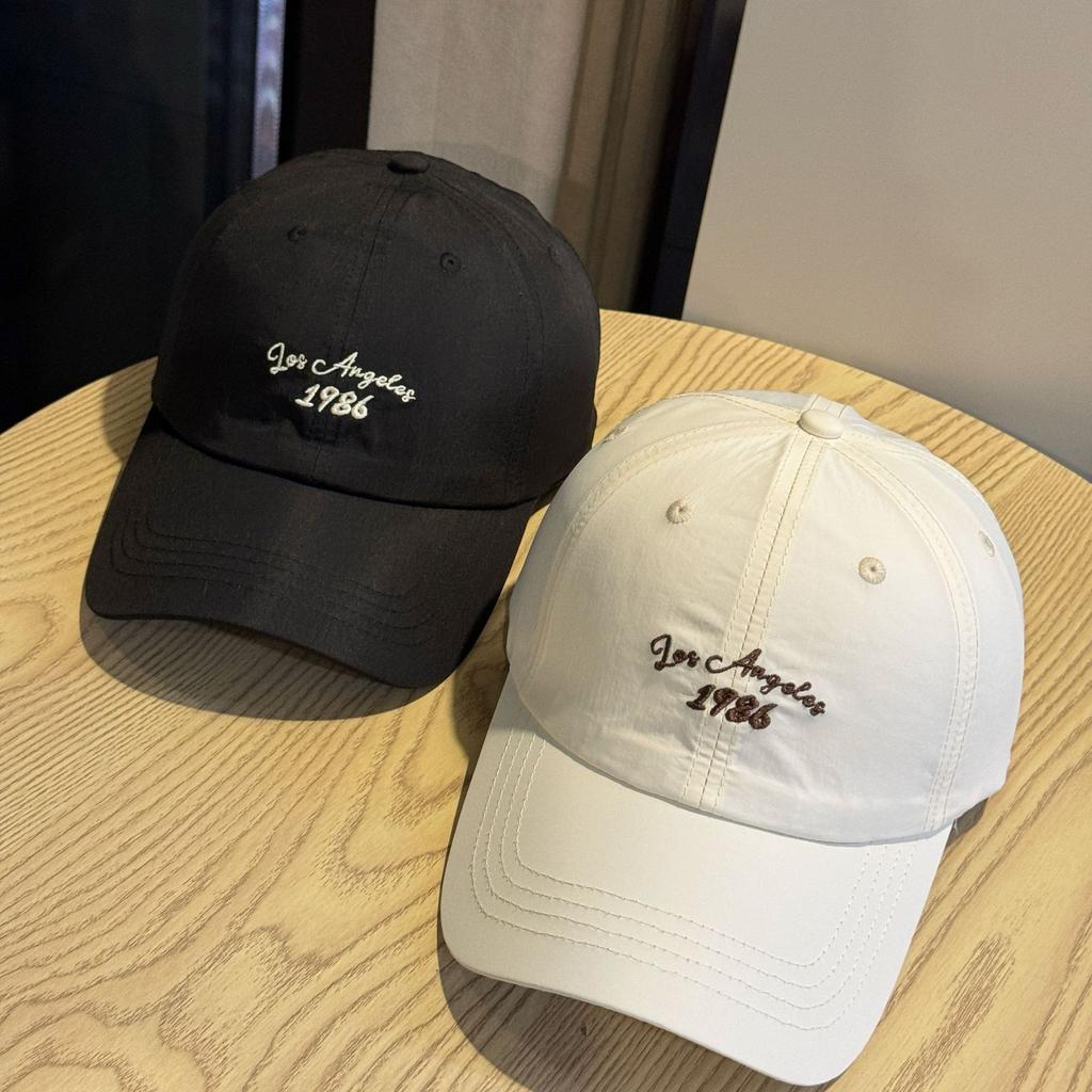 New letter-embroidered quick-dry baseball cap for women, Japanese style, wide brim, deep crown, face-slimming, sun-shading, sun-protective cap for