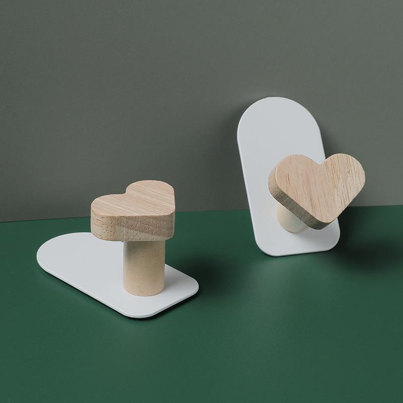 Wooden Star Heart Hook Strong No Trace Sticky Hook Bag Key Hook Solid Wood Children's Coat Hook Home Decor