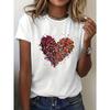 European Size Multiple Heart Elements Printed T-Shirt, Short Sleeve Crew Neck Casual Tops for Summer and Spring, Women's