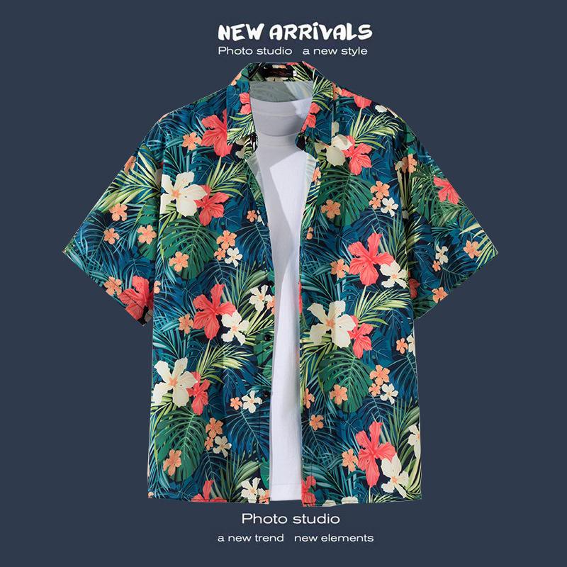 Floral Print Short-sleeved Shirt Beach Suit Summer Lightweight Couple Casual Loose Shorts