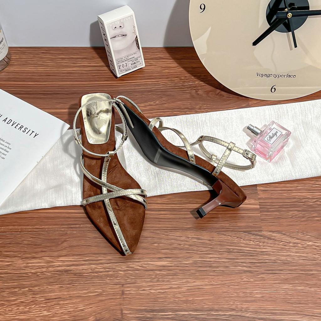High-heeled sandals women's stiletto high-end Roman women's shoes temperament niche retro strap high-heeled shoes women's outer shoes