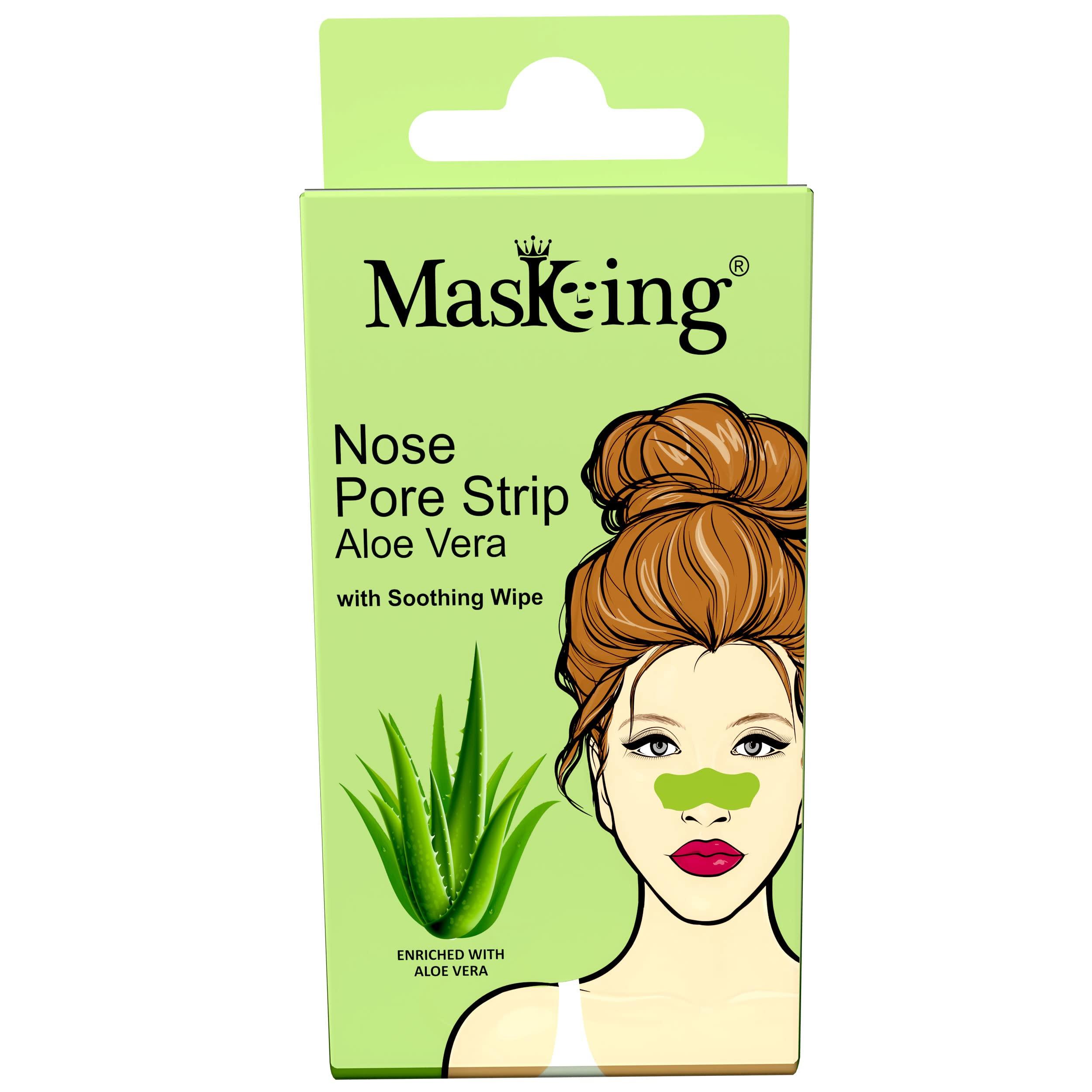 

Masking Aloe Vera Nose Pore Strips with Soothing Wipe | Instant Blackhead Removal | Deep Cleansing, Remove excess oil & Pore Care | Gentle Formul