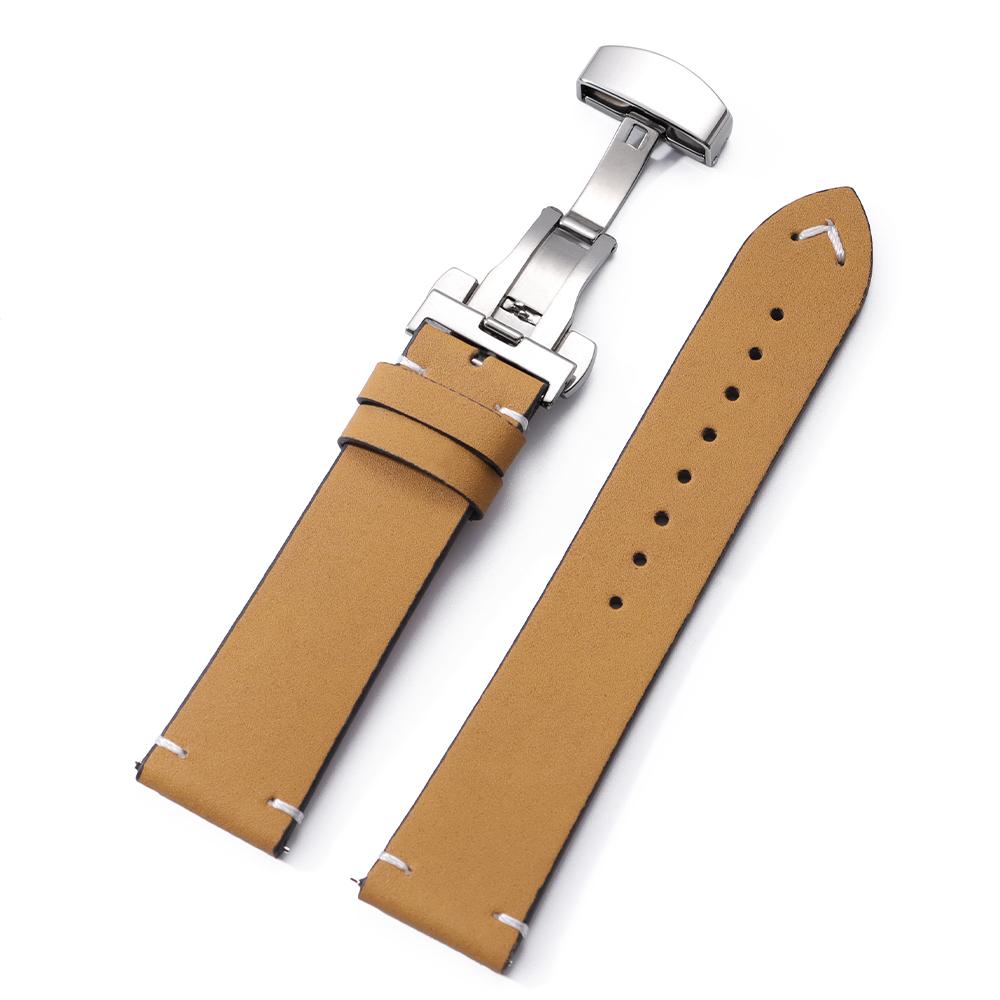 18mm 20mm 22mm Stitching Cowhide PU Strap for Seiko for Omega Vintage Calfskin Watchband Butterfly Buckle for Men Wrist Bracelet