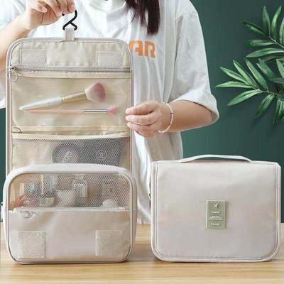 Borsa da toilette in twill ad alta capacità con gancio appendiabiti e separazione umido/secco