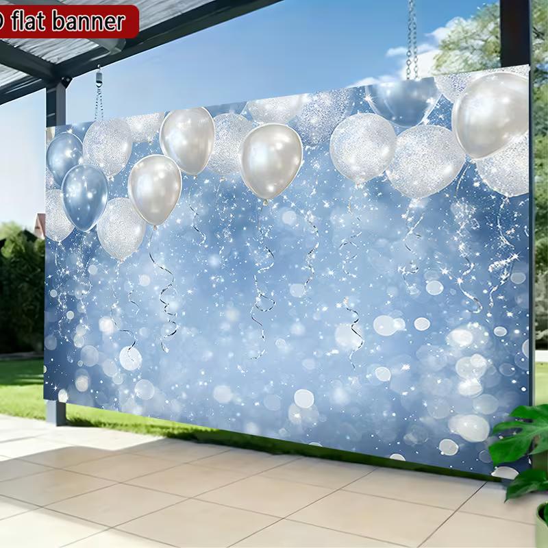 

2D Outdoor Blue Silver Balloon Banner Graduation & Holiday Party Photography Background 47.2x31.5inch/120*80cm
