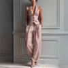 Damen Sommer 2-teilige Business Work Outfits, Ärmellose Hemdweste und Weite Hosen Passendes Set