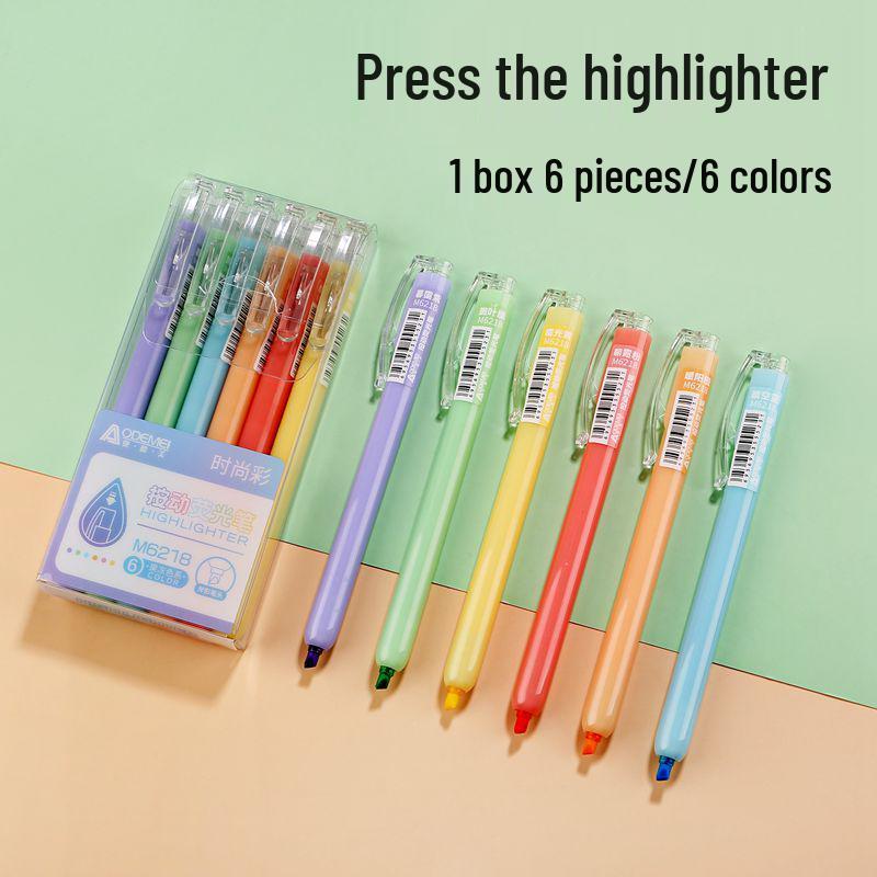 

6-Color Clickable Fluorescent Pens - Jelly Fashion Series for Student Planners, Art, Graffiti, and Painting - 6-Piece Set Slant Tip (6-Piece Box)