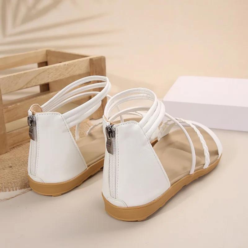 Female Shoes On Sale 2025 New Cover Heel Weave Women's Sandals Outdoor Elegant Daily Sandals Women Back Zip Plus Size Rome Shoes