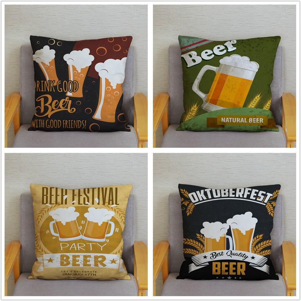 Vintage Beer Cushion Cover Peach Skin Pillowcase Fashion Home Decor Pillowcase Pillowcase