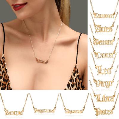 Creative Twelve Constellation Necklace Vintage English Letter Clavicle Chain