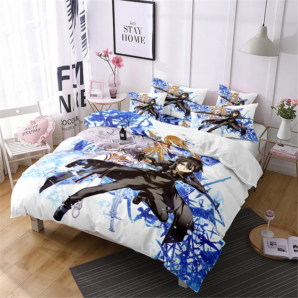 3D Hot Sale Anime Sword Art Online Comfortable Duvet Quilt Cover Pillowcase Bedding Set Children Bedroom Decoration Home Textile