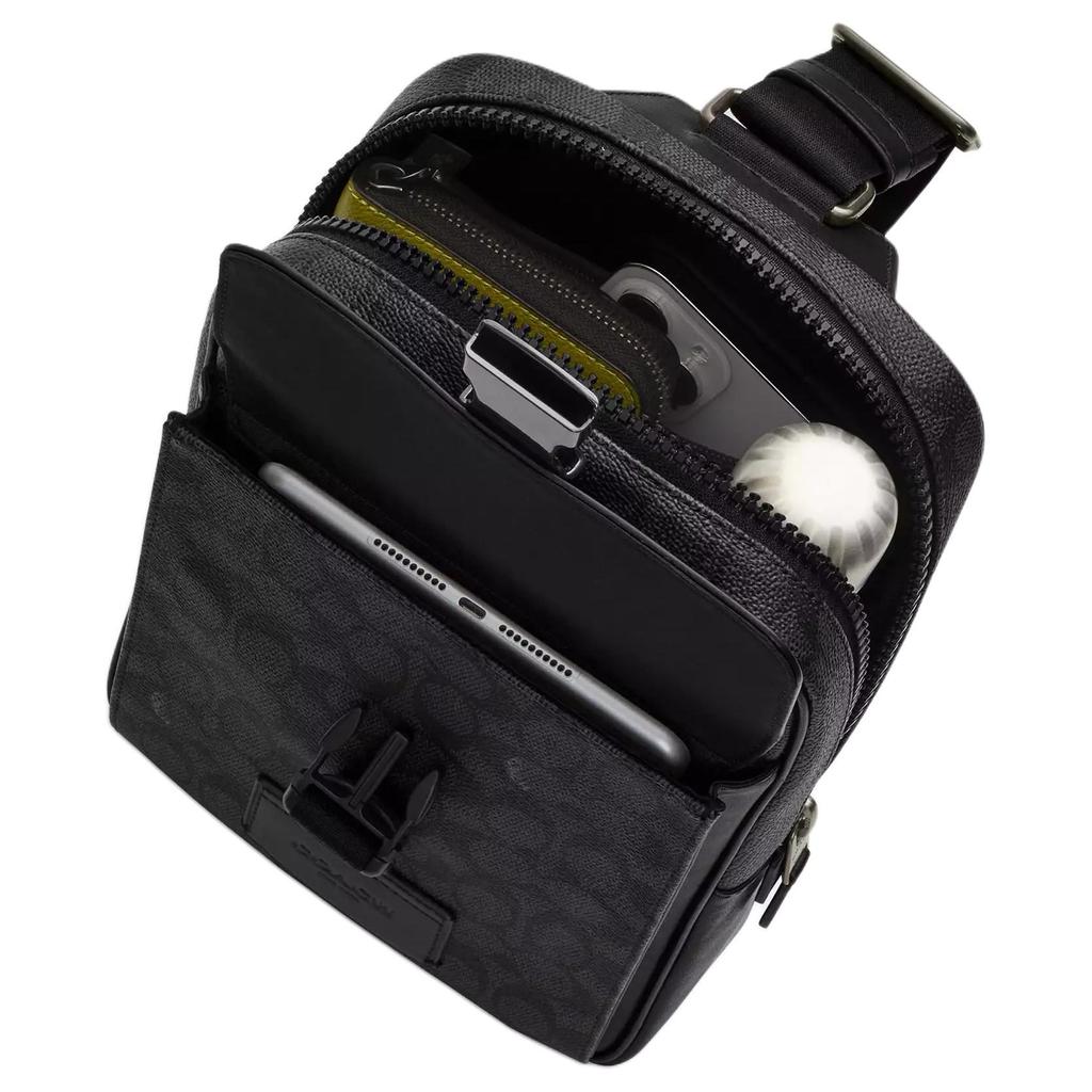 Coach Track Coated Canvas Sling Bag Small Men's Black CX880-QBMI5