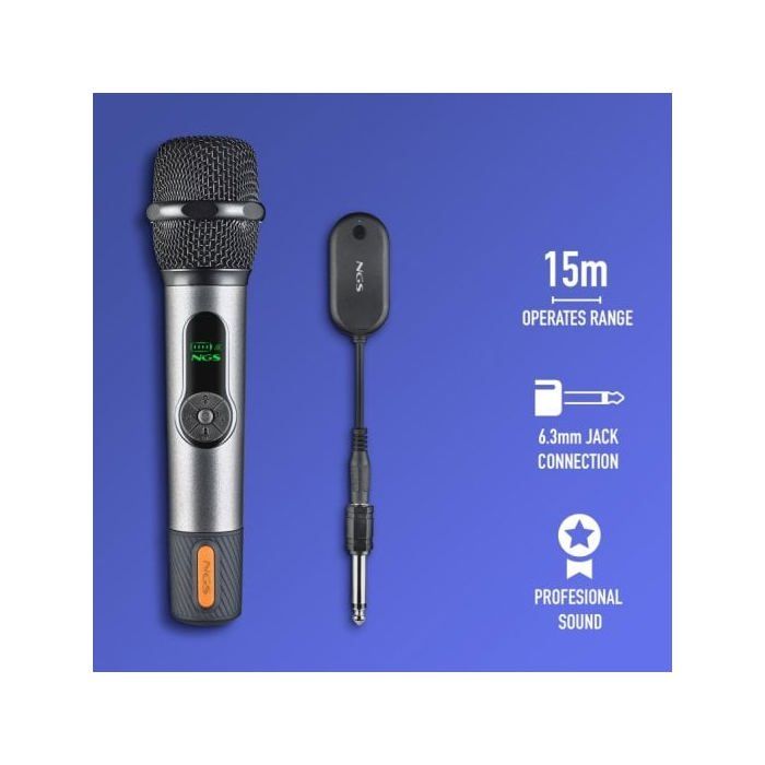 Micrófono NGS inalámbrico 2 4GHz dinámico con pantalla batería y receptor dual