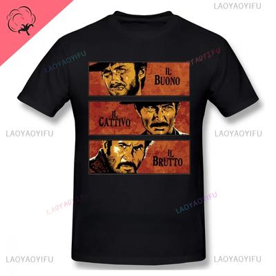 Fashion Men Clothing The Good The Bad and Ugly Print T Shirt for Male Il Buono Brutto Cattivo Tops Summer Commuter Casual Tees#Color(1)