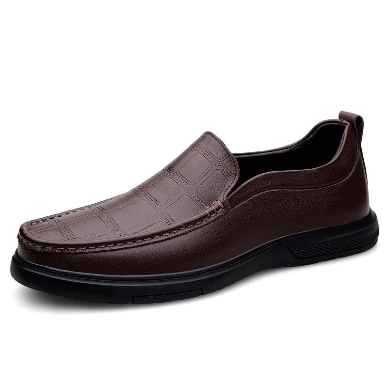 Men's Large Size Formal Leather Slip-On Shoes - Casual Low-Top for Spring/Summer