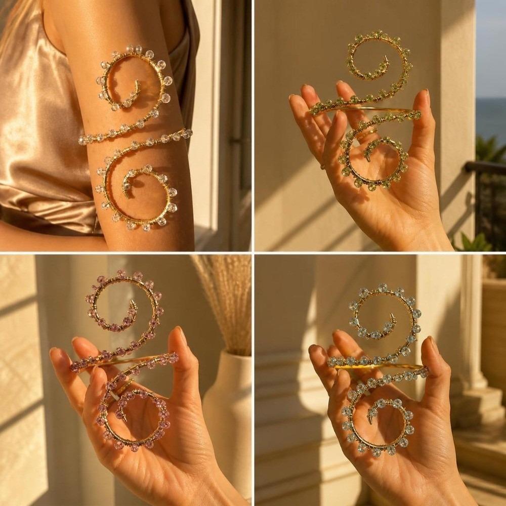 Adjustable Wire Wrapped Bracelet Rhinestone Spiral Arm Jewelry New Adjustable Armlet Women