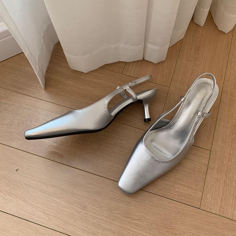 Fashion Fashion Square Toe Female Slip On Footwear Medium Heels Pumps Shoes For Women Slingbacks Shallow Ladies Thin Heels Shoes