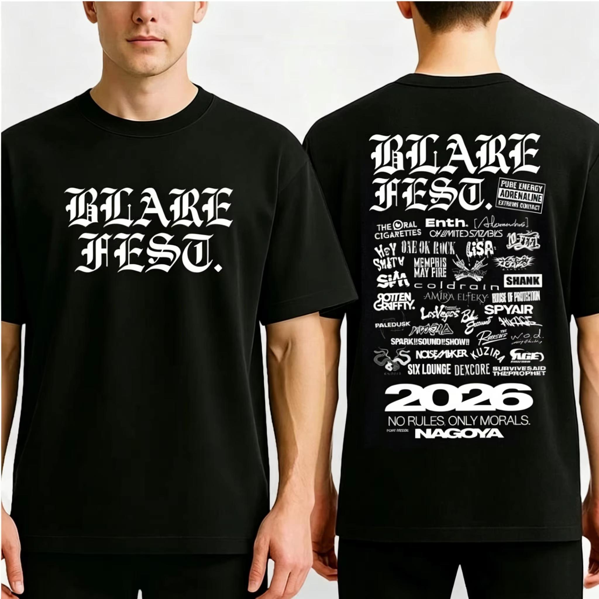 2026 Summer New Tshirt Fashion Streetwear BLARE FEST 2026 Full Lineup T-shirt Men and Women Vintage Top Short Sleeve Casual 4XL
