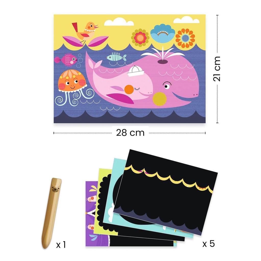 DJECO Discover Scratch Art Cards Scratch Pen Educational Toy for and Toddlers Perfect for Sports and Autumn Evenings - Scratch, Color, Drawing,