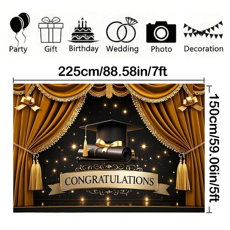 Pozadí na oslavu promoce, text "Gratulujeme", téma promoční čepice a závěsu pro domov, zahradu nebo svátek, promoční dekorace