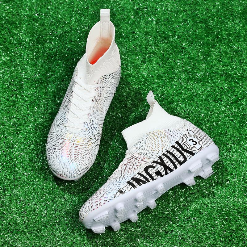 Manufacturer spot straight hair high top breathable football shoes professional game shoes artificial turf training shoes spot 2025