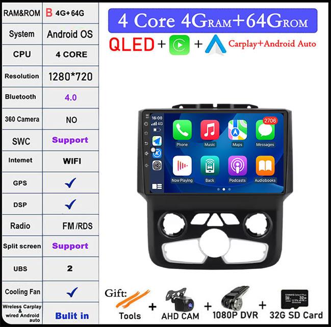 Radio auto Android Auto de 9 inch Pentru Dodge Ram 1500 2500 3500 2013-2018 Carplay Ac Manual Stereo Navigație Carplay Ecran Tactil BT