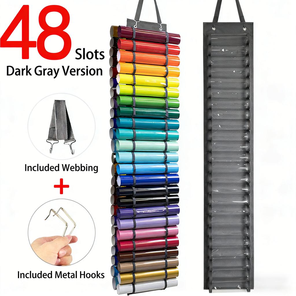 Lettering Heat Transfer Film Specific Bag, Transparent 48-Grid Fits Vinyl Roll Tubes, Hanging Storage Solution