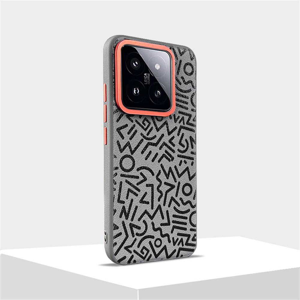 For Xiaomi 14 Case Pattern Graffiti PU+PC+TPU Phone Cover with Metal Lens Frame