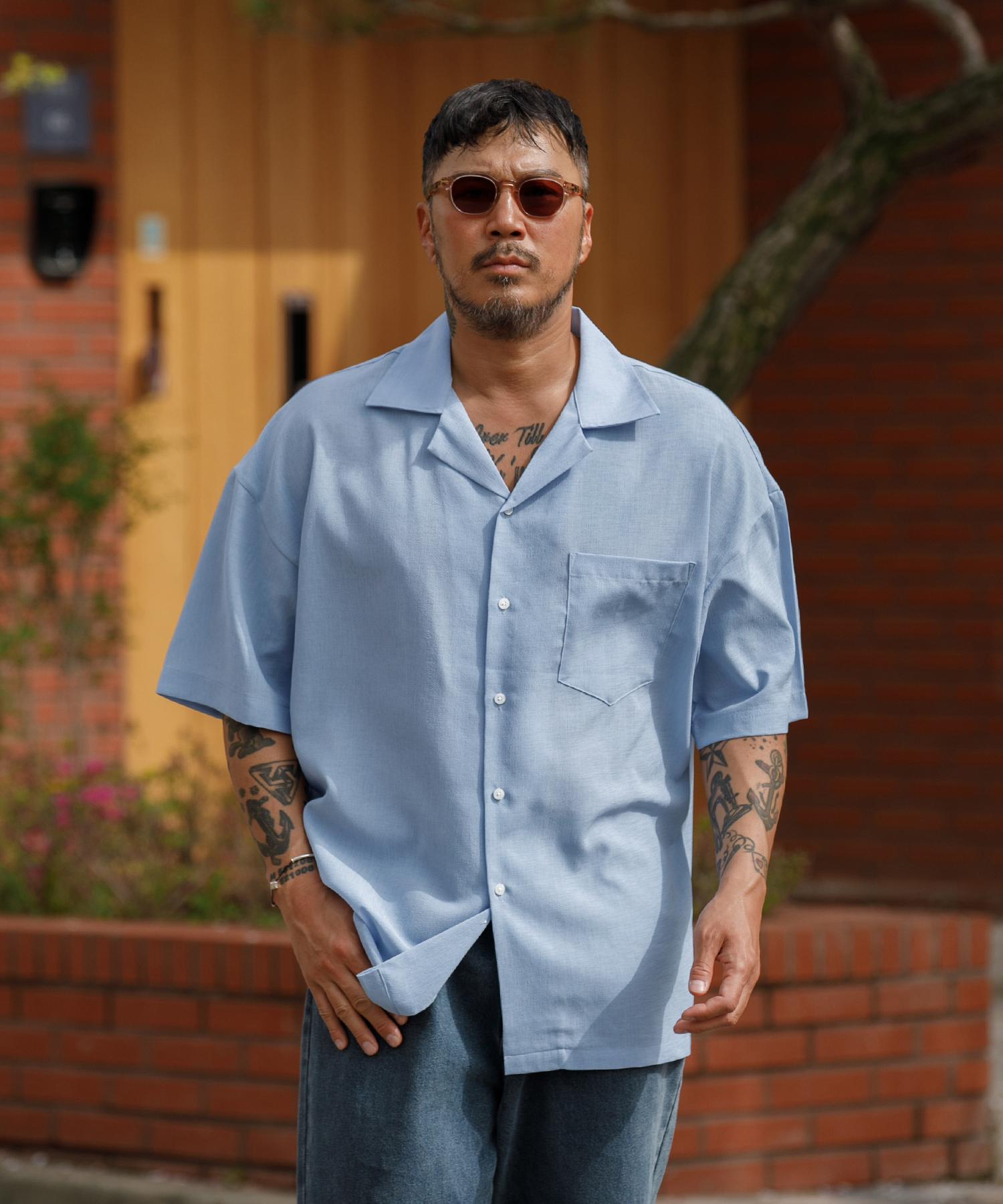 Rugged House Edition Open Collar Short Sleeve Shirt Blue Blue/(1)