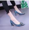 Women's Shoes Spring and Summer 2025 New Pointed Tip Shallow Mouth Single Shoes Women's Versatile Medium Heel Thick Heel Fashion Soft Leather Sof